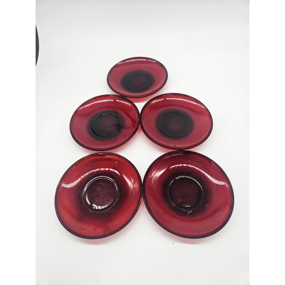5 - Vintage Ruby Red Arcoroc France Glass Saucer Plate 5.5"